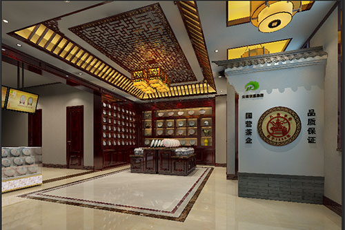 榆社古朴典雅的中式茶叶店大堂设计效果图